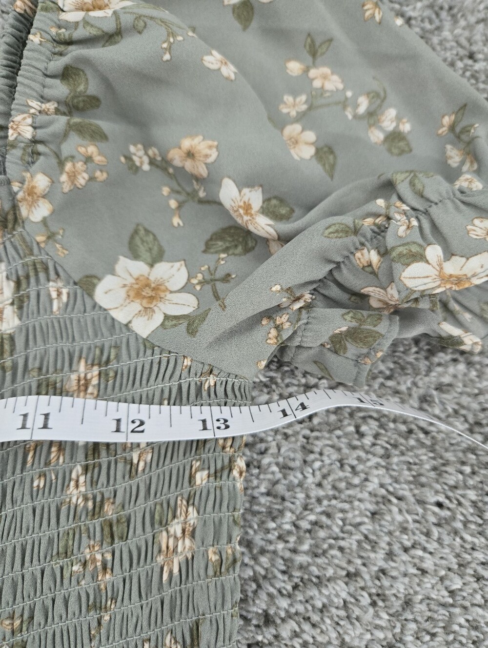 Inspired Hearts smocked bodice sage green floral jumpsuit. Size Medium - Picture 7 of 11